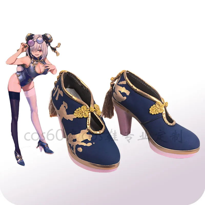 Аниме Косплей Arknights Cheongsam обувь синий Высокий каблук косплей обувь на заказ