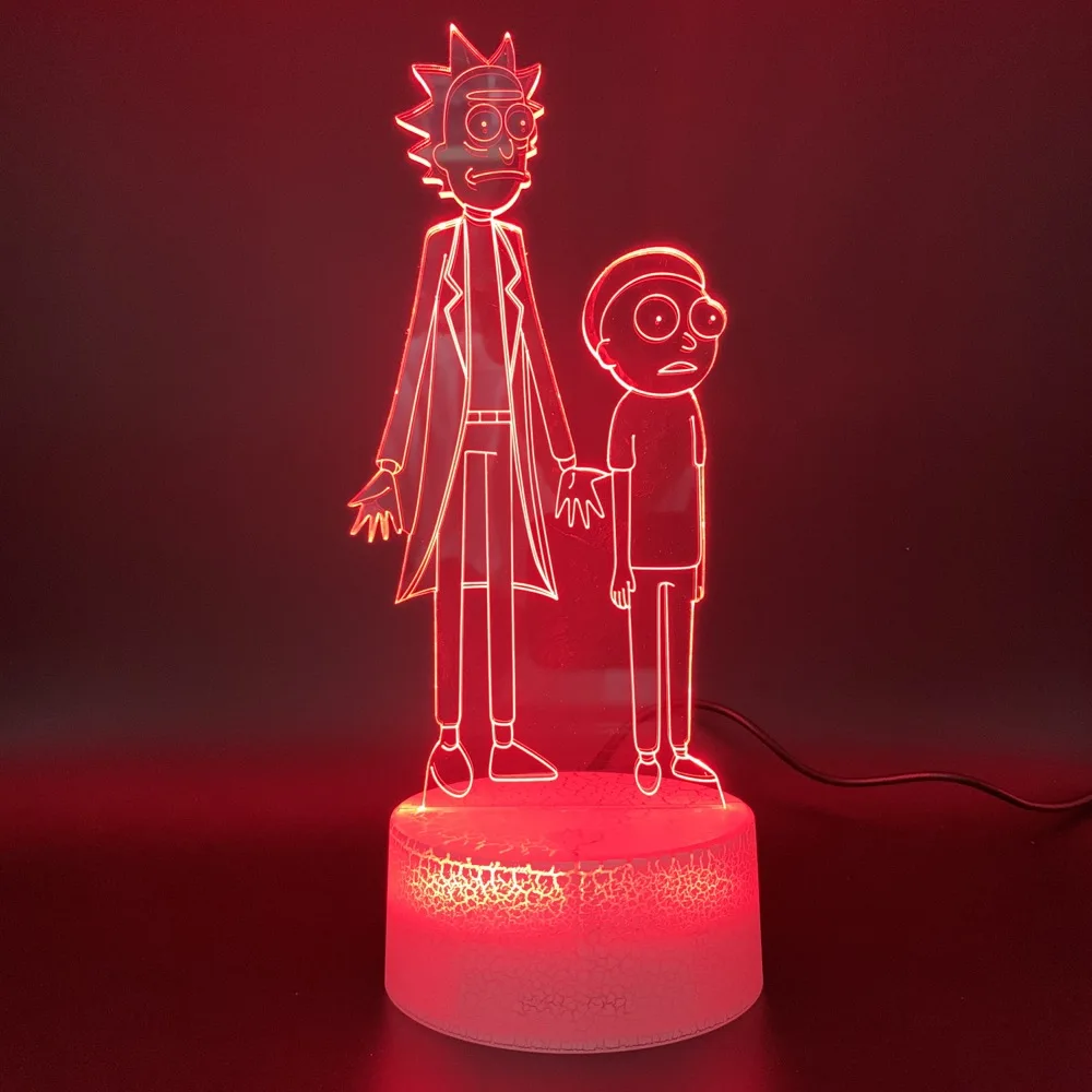 7 Color Changing USB Anime Rick and Motti Table Lamp 3D LED Night Lights Bedside Sleep Light Fixture Bedroom Decoration Gifts