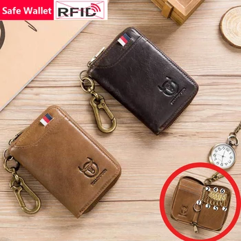 

RFID Blocking Genuine Leather Men Key Case Retro Style Small Male Purse Card Holder