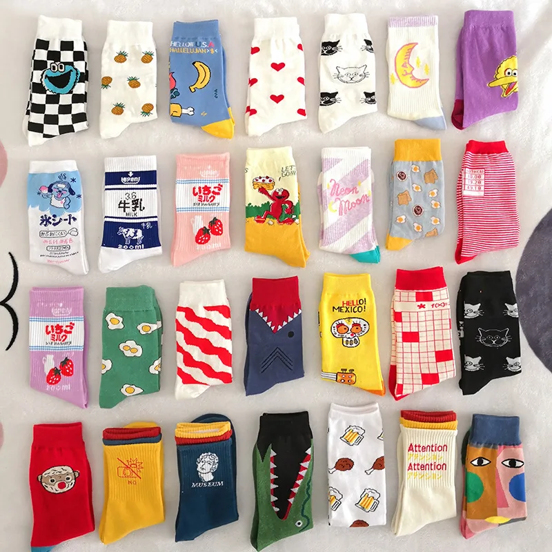 Креативные высококачественные модные носки Harajuku Kawaii Happy, женские молочный продукт, рисунок клубники, принт с животными, забавные носки, милые носки
