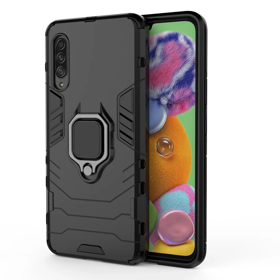 10 шт./партия защитный чехол для samsung Galaxy A90 5G, чехол, силиконовый Жесткий чехол с кольцом для пальца для samsung SM-A908F A908N - Цвет: Черный
