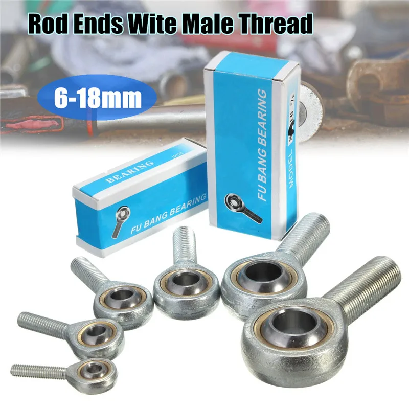 

1Set 6-18mm 6 Sizes Dia Silver Male Threaded Single Row Joint Rod End Oscillating Bearing Right Hand Thread Shafts