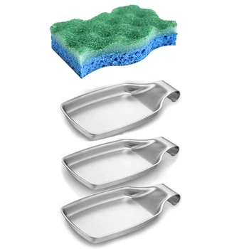 

6Pcs Double-Sided Dishwashing Sponge & 3Pcs Spoon Shelf Stainless Steel Spatula Ladle Holder for Kitchen, Spatula Ladle