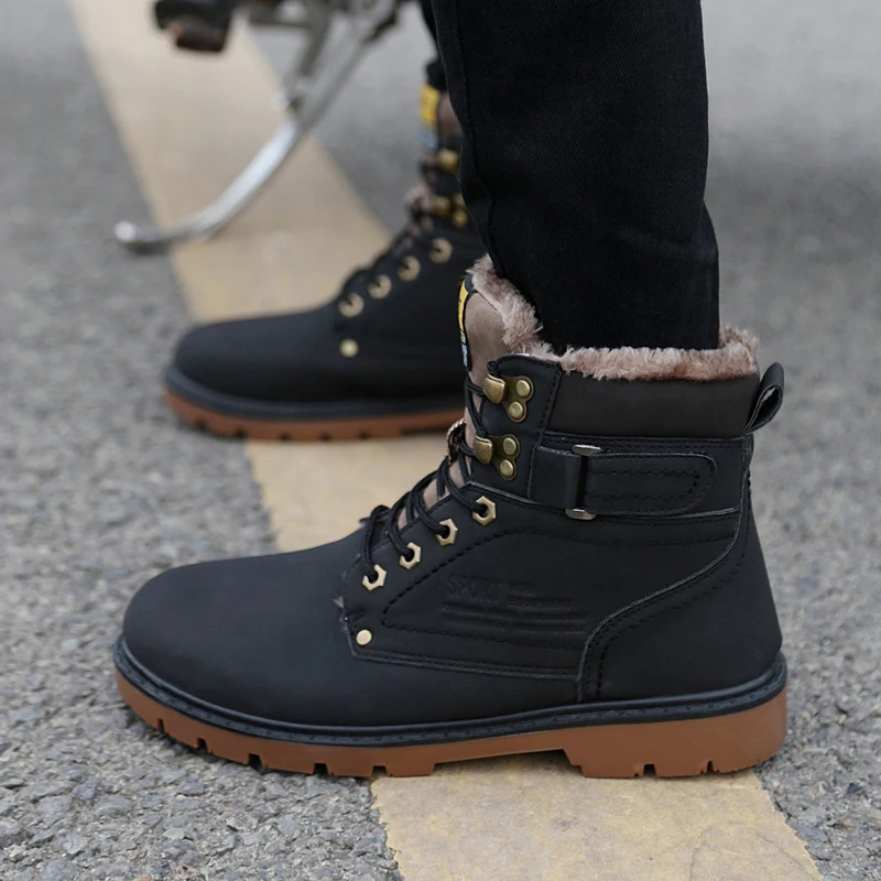 Snow Boots Men Plus Size High Top Plush Fur Warm Winter Boots Fashion Casual Waterproof Work Boots Sneakers Dropshipping AODLEE