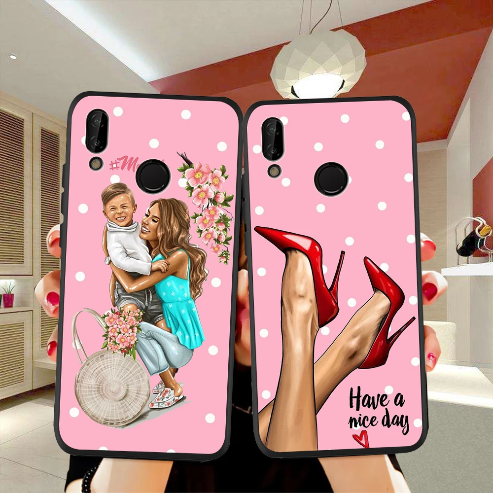 

2019 new pink For Huawei P8 P10 P20 P30 Mate 10 20 Honor 8 8X 9X 8C 9 V20 30 10 Lite Plus Pro PHONE Case Cover SOFT fashion girl
