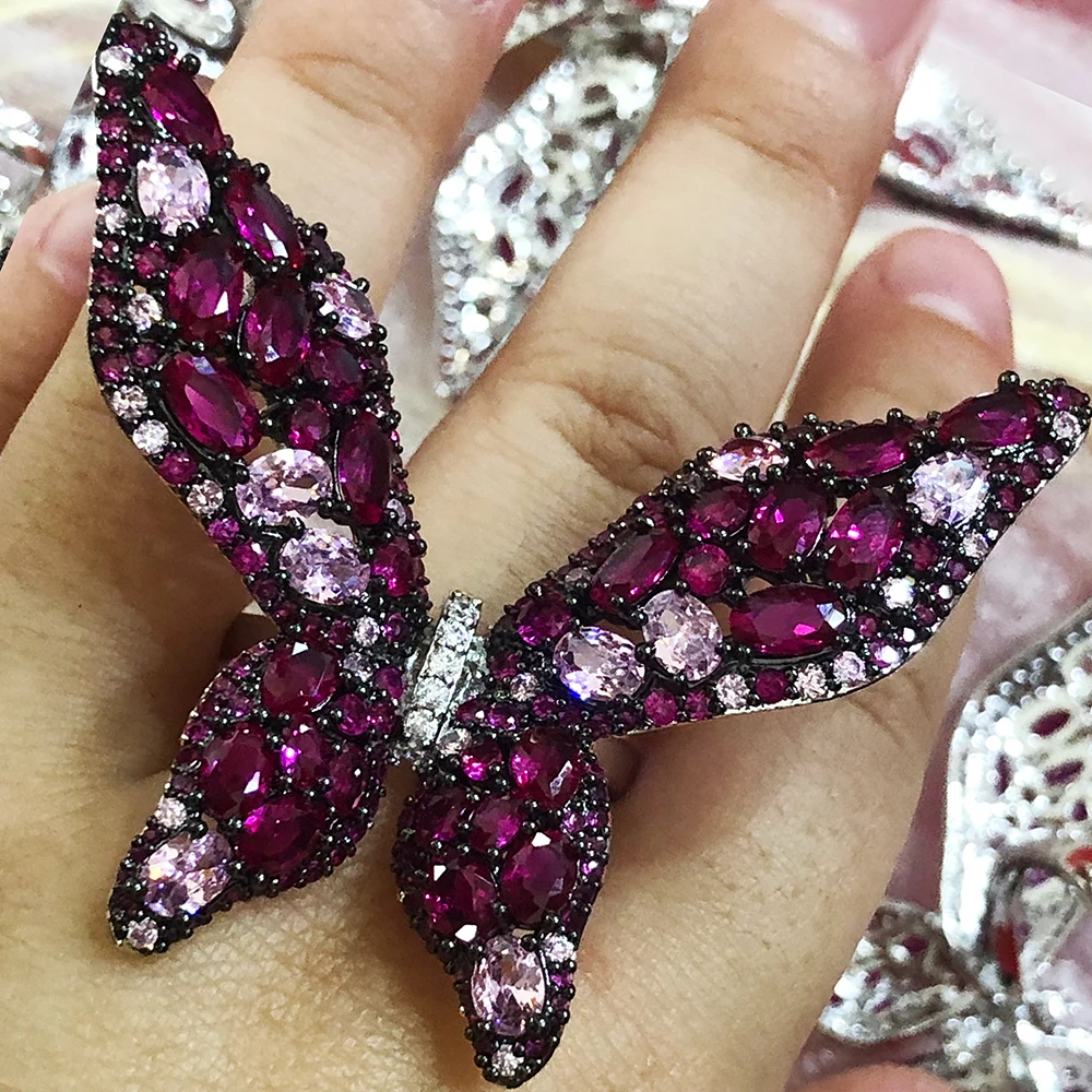 GODKI корейские роскошные кольца с бабочкой для женщин Свадебные обручальные свадебные с кубическим Цирконом аксессуары из Дубая кольцо на палец ювелирные изделия