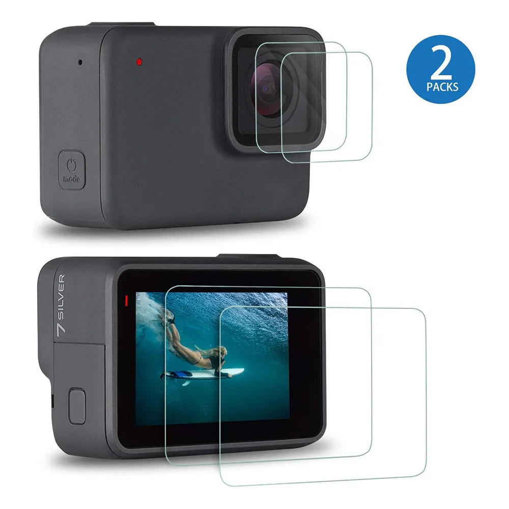 2packs Защитная пленка из закаленного стекла для GoPro Hero 7, белая/Серебристая Защитная пленка для GoPro Hero7, набор аксессуаров для экшн-камеры - Цвет: 2packs