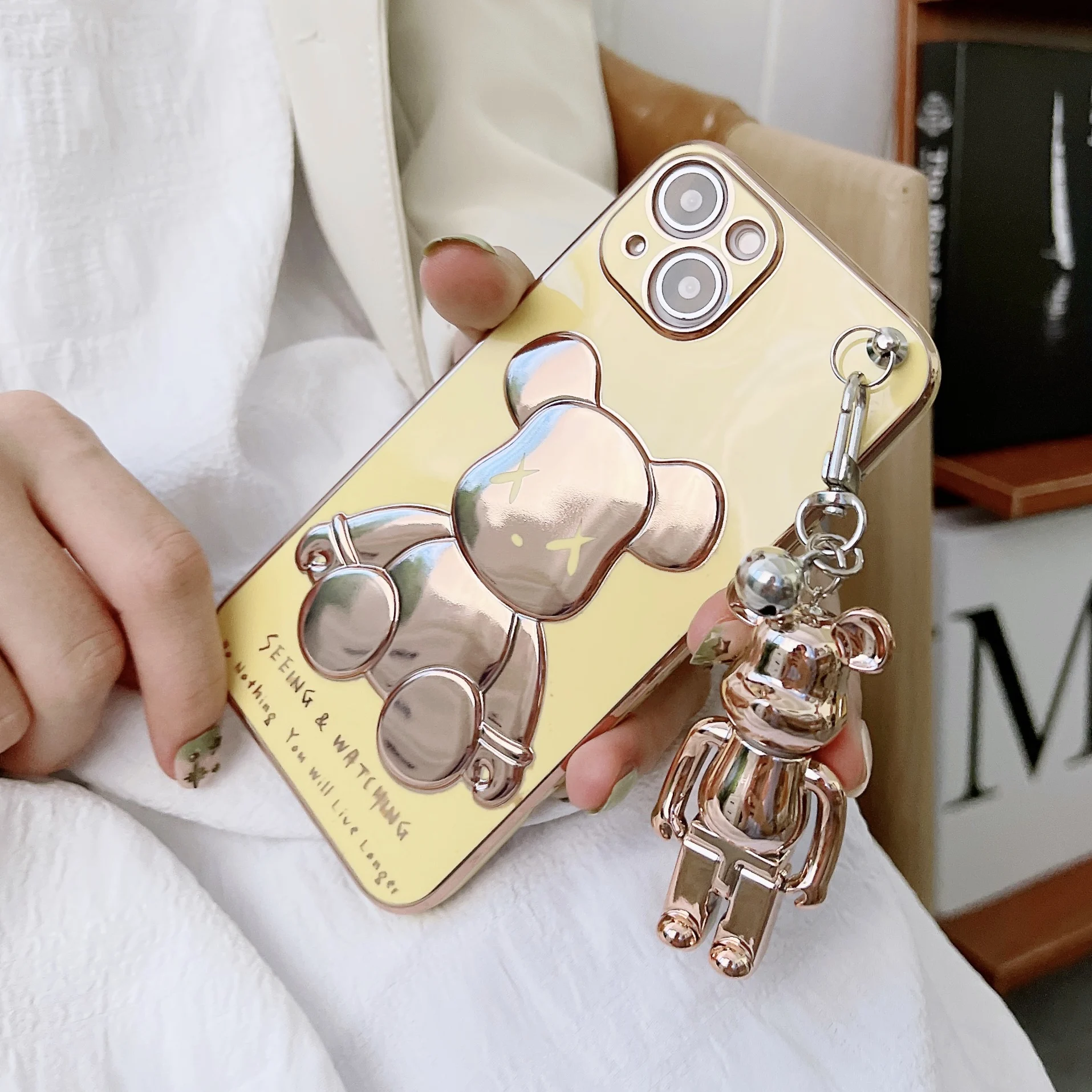 Fashion Smiley Bear With Lanyard Case For iPhone 11 12 13 Pro Max Mini 7 8 Plus XR X XS MAX Trend Creative Luxury Original Cover