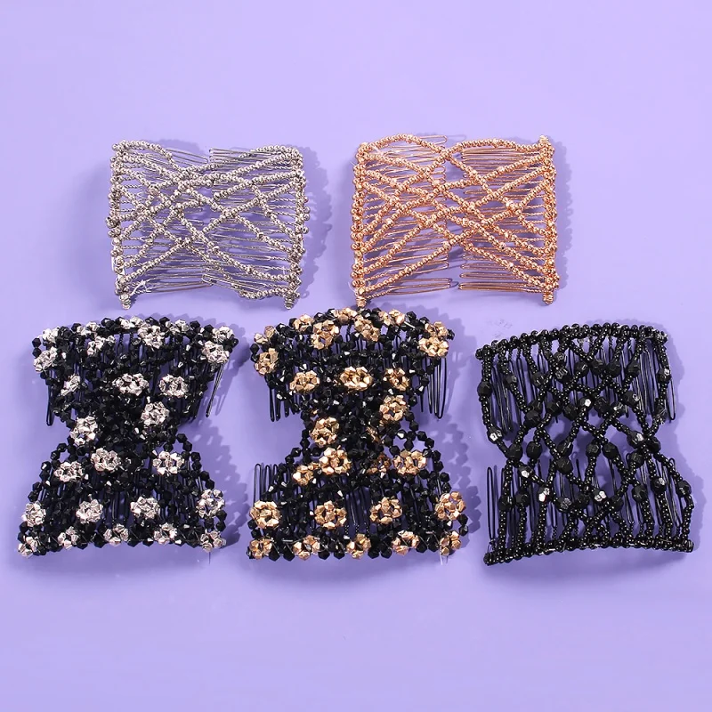 

Retro Beads Stretchy Hair Comb Double Magic Slide Metal Combs Hair Clips Wedding Prom Hair Styling Jewelry Headpieces Wholesale