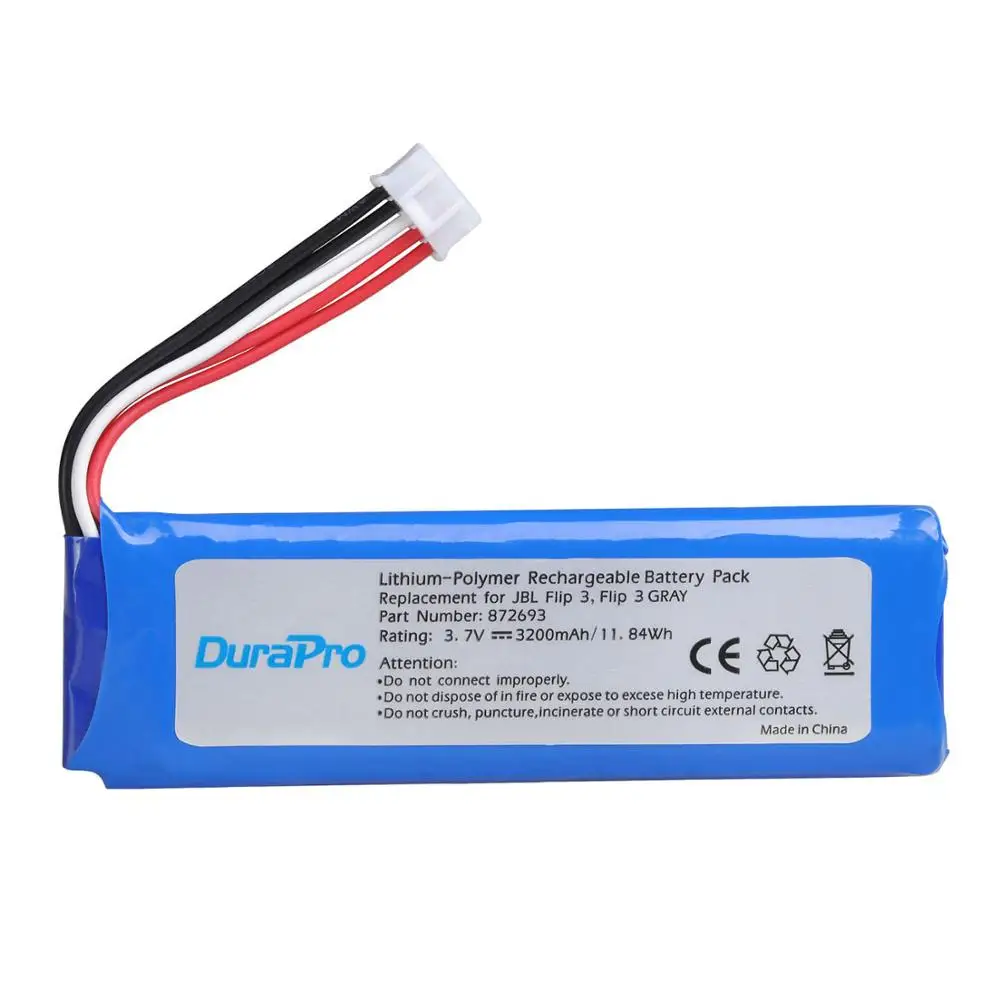 Аккумулятор DuraPro 3,7 V 3200mAh GSP872693 аккумуляторная батарея для JBL Flip 3, Flip 3 серый Аккумулятор DuraPro 3,7 V 3200mAh GSP872693 аккумуляторная батарея для JBL Flip 3, Flip 3 серый
