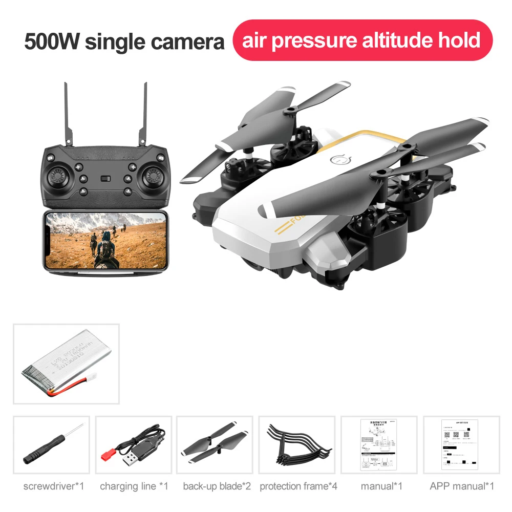 5.0MP-1Battery-White Мини-Дрон 4K с HD камерой 1080P двойная камера s FPV складной 4CH wifi изображение Трансмиссия квадрокоптера с длительным сроком службы батареи - Цвет: 5.0MP-1Battery-White