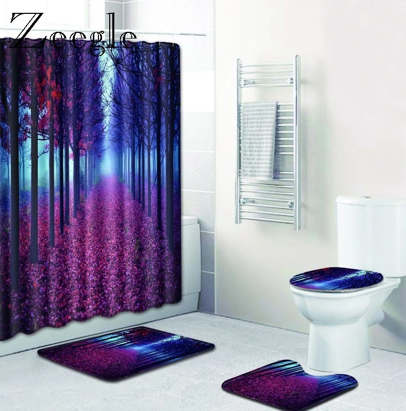 Zeegle 4pcs Bathroom Carpet Set Toilet Seat Cover Mat Anti Slip Bathroom Doormat Shower Mat Absorbent Foot Mat Bathroom Doormat