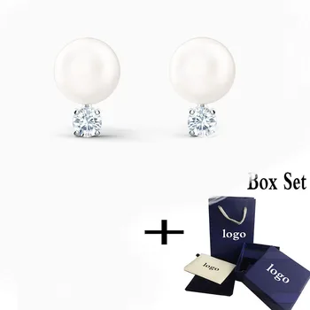 

MINA BEAR white crystal pearl earrings female sterling silver trend temperament personality long earrings fashion ladies jewelry