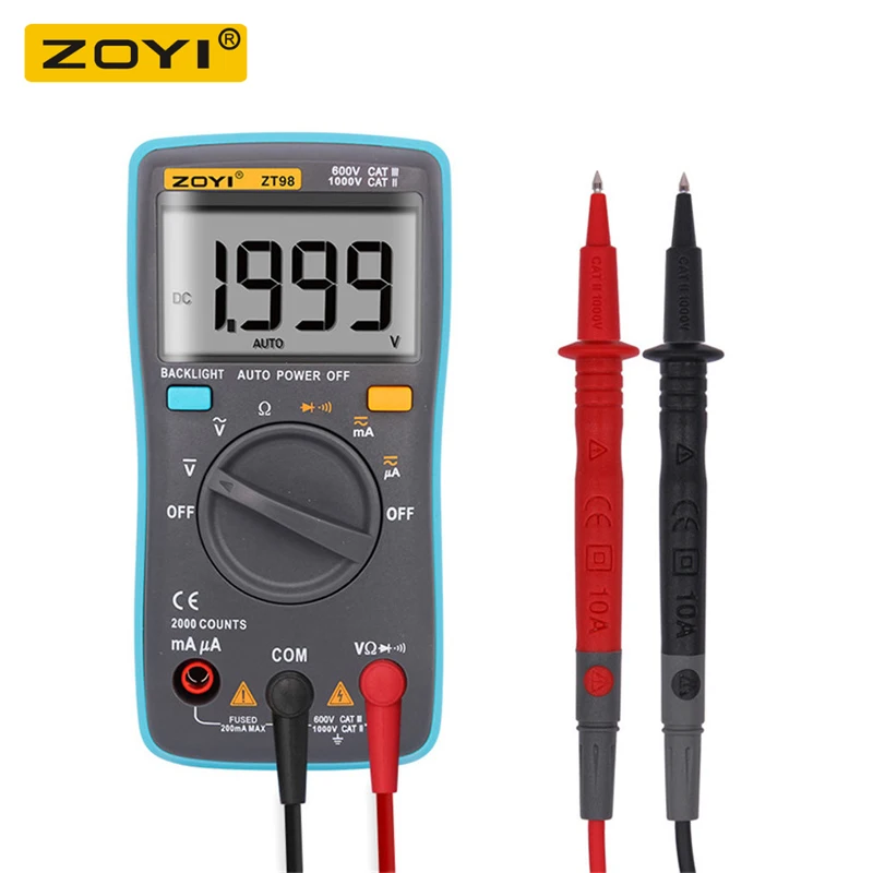 ZOYI ZT98 Цифровой мультиметр 2000 отсчетов True RMS Автоматический диапазон мультиметровый Вольтметр Амперметр емкость температура Гц NCV тестер