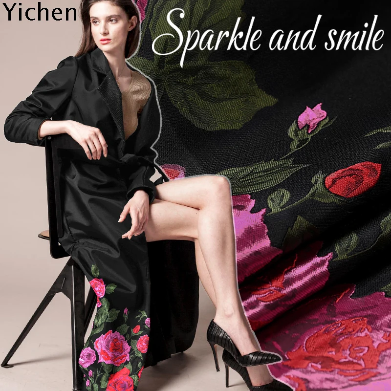 Розовая черная жаккардовая ткань для платья Осенняя Последняя мода Подкладка сезон Высокая для одежды из ткани