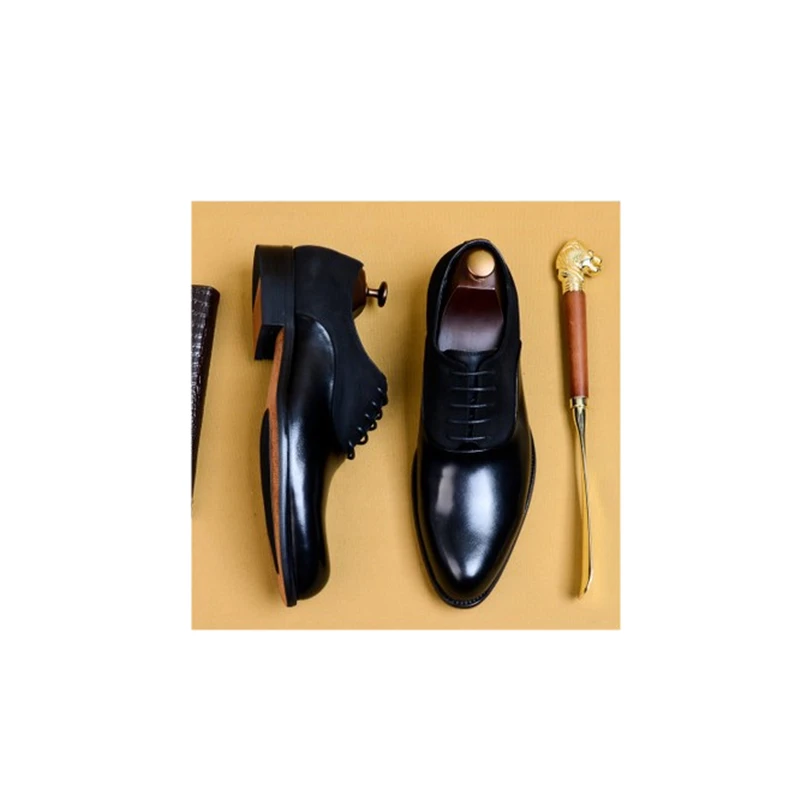 Новинка года; модные мужские черные туфли с рантом Goodyear; мужские туфли-оксфорды в деловом стиле; модельные туфли из натуральной кожи; мужские свадебные туфли