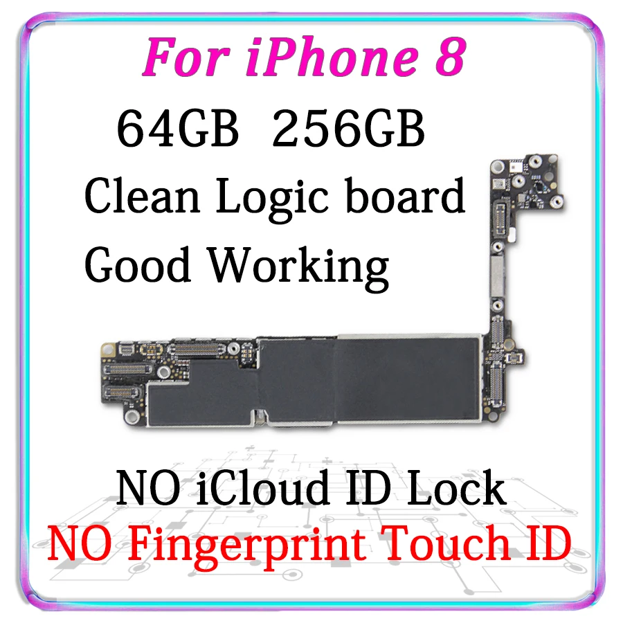 

Original Motherboard For iPhone 8 Unlocked Mainboard 64GB 256GB For Free iCloud IOS Logic board Without Fingerprint Home button