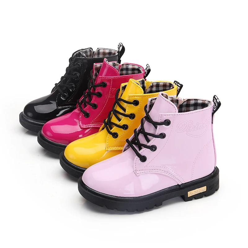 New Children Shoes Boots for Children Size 21-37  Boots for Girl PU Leather Waterproof Winter Kids Snow Shoes Girls Boots