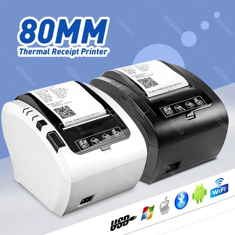 mini smartphone photo printer GZ8002 80mm Thermal Receipt Printer Automatic cutter Restaurant Kitchen POS Printer USB+Serial+Ethernet Wifi Bluetooth printer small portable printers for travel