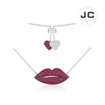 

New Fashion Charms Silver 925 Original Copy Jewelry,Red Silver Lip Necklace For Women With Mono Logo Zircon Gift Box