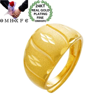

OMHXFC RI196 Jewelry Wholesale European Fashion Fine Unisex Party Birthday Wedding Gift Vintage Wide 24KT Gold Resizable Ring