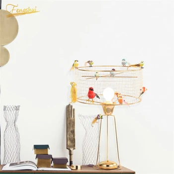 

Nordic LED Color Bird Table Lamp Modern Creative Bird Cage Table Lights Lighting Bedroom Living Room Interior Decoration Lamps