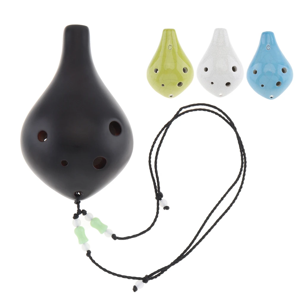 

6 Holes Alto ToneC Ocarina Ceramic Black Pottery Ice Crack Flute Instrument with Hang Rope 4 Colours Optional