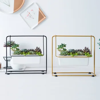 

Simple Ceramic Flower Pot Iron Plant Container Home Desktop Decoration Swing Iron Frame Succulent Plant Pot Vase Decoration Home