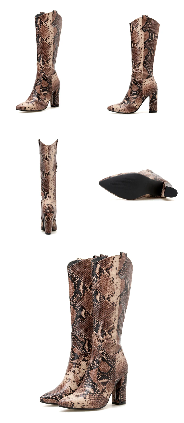 Eilyken/Новинка; популярные женские ботинки; пикантные модные туфли из змеиной кожи на каблуке с острым носком на молнии; женские сапоги до бедра со змеиным узором