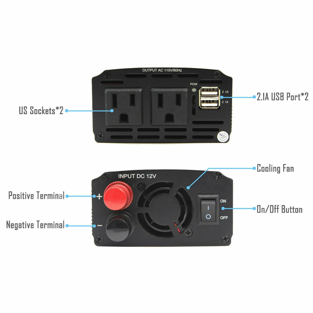 Автомобильный инвертор 4.2A цифровой контроль температуры умный двойной USB алюминиевый сплав термостойкий прочный источник питания Защита от перенапряжения