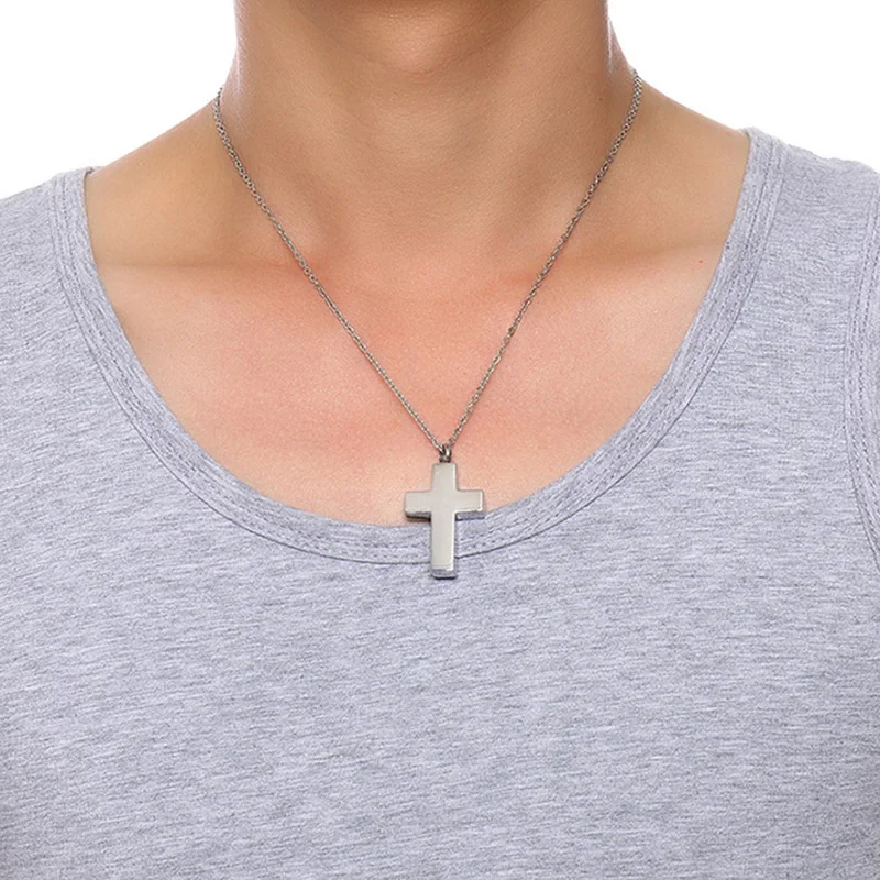 Keepsake Cross Pendant Necklace Men’s Stainless Steel Male Jewelry in Black