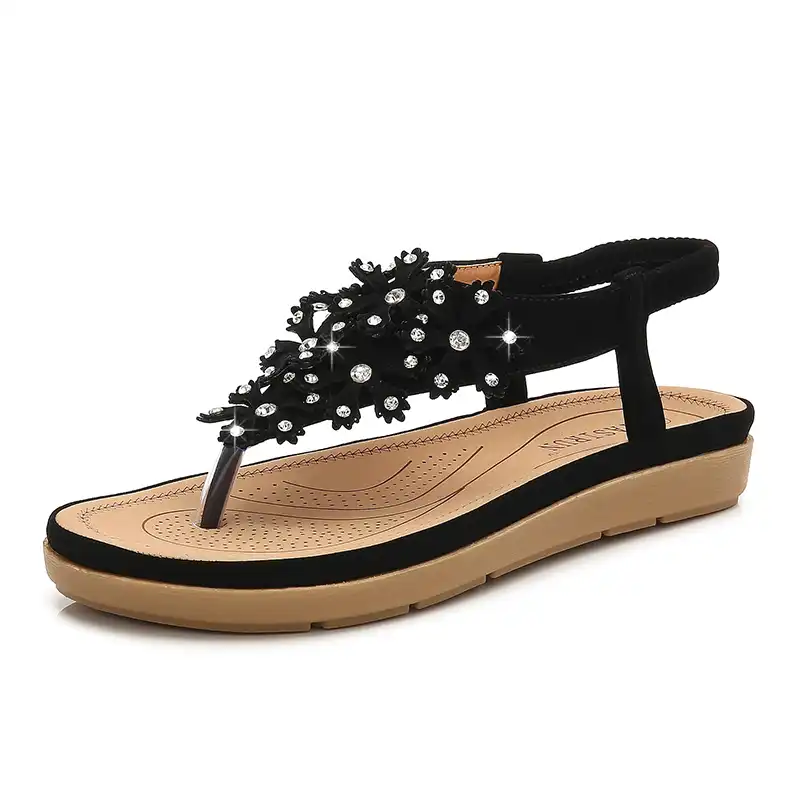 女性のサンダル 女性浜の靴ボヘミアンファッション Low3cm フラットレディースサンダルエスニック黒アプリコット Size41 女性の靴 ローヒール Aliexpress