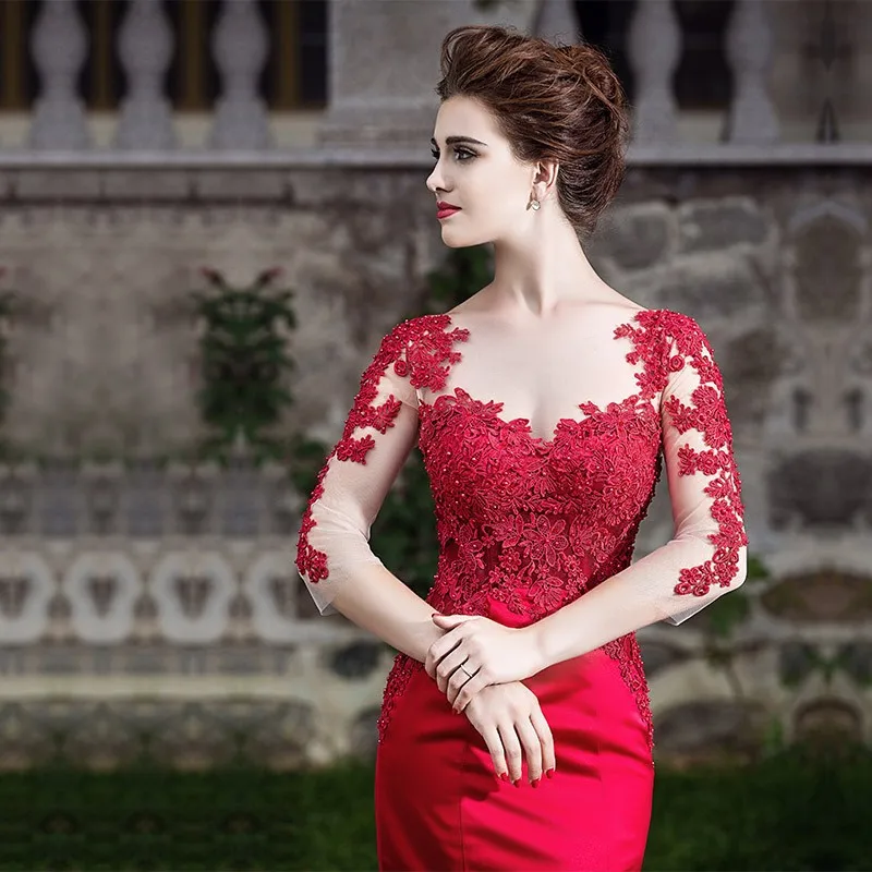 Vestido de festa, длинные рукава, длина до пола, Русалка,, сексуальные кружевные аппликации Формальные Вечерние платья для выпускного вечера, платья для матери невесты