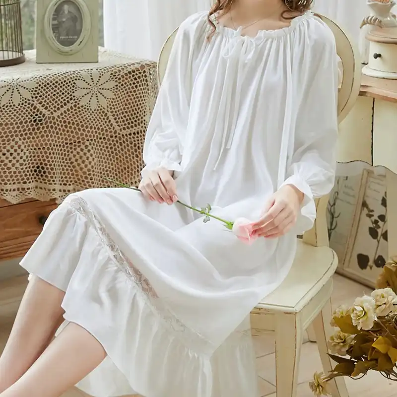Femme Fille lolita victorien rétro Sleepwear dentelle chemise de nuit Nightwear Fée Blanc