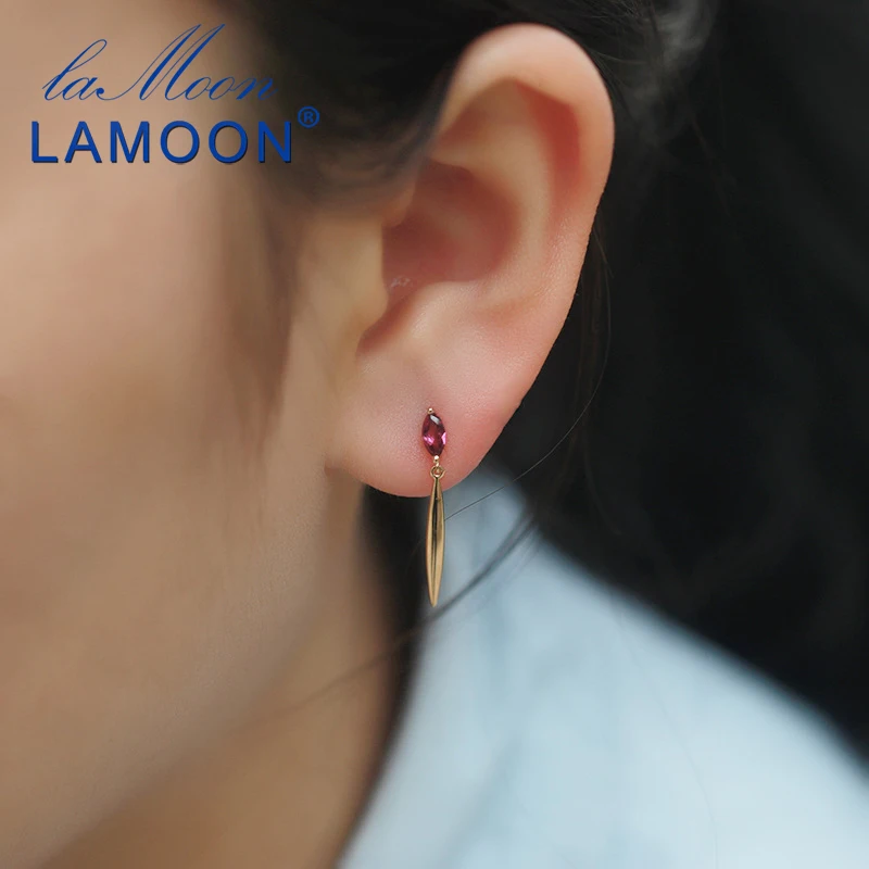 

LAMOON S925 Sterling Silver Natural Gemstone 14K Yellow Gold Plated Trendy Dangle Drop Earrings Fine Jewelry for Women LMEI104