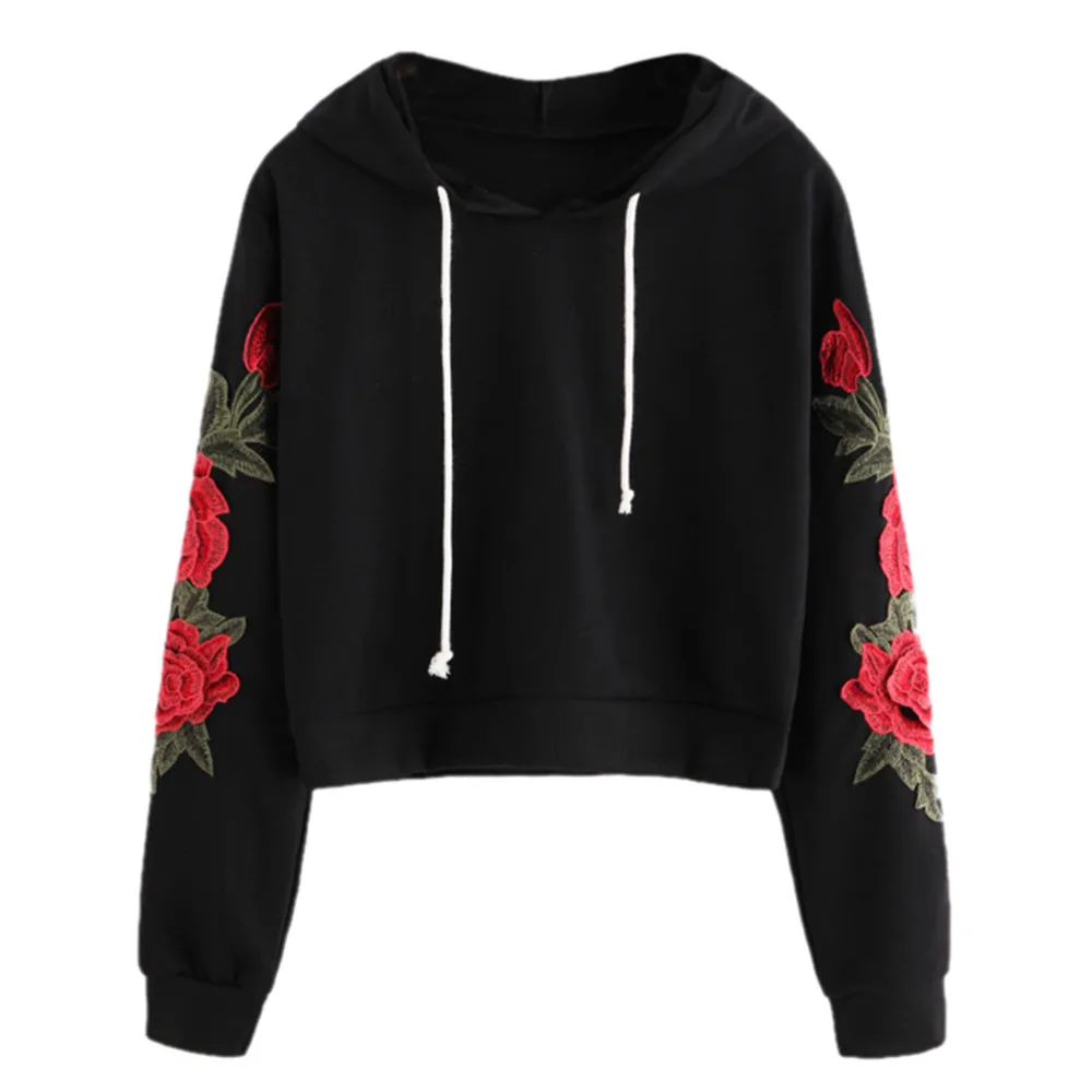 

Hoodies&Sweatshirts Womens Long Sleeves Floral Print Tops Embroidery Hoodie Sweatshirt female Hoodies Sudadera Mujer k-pop