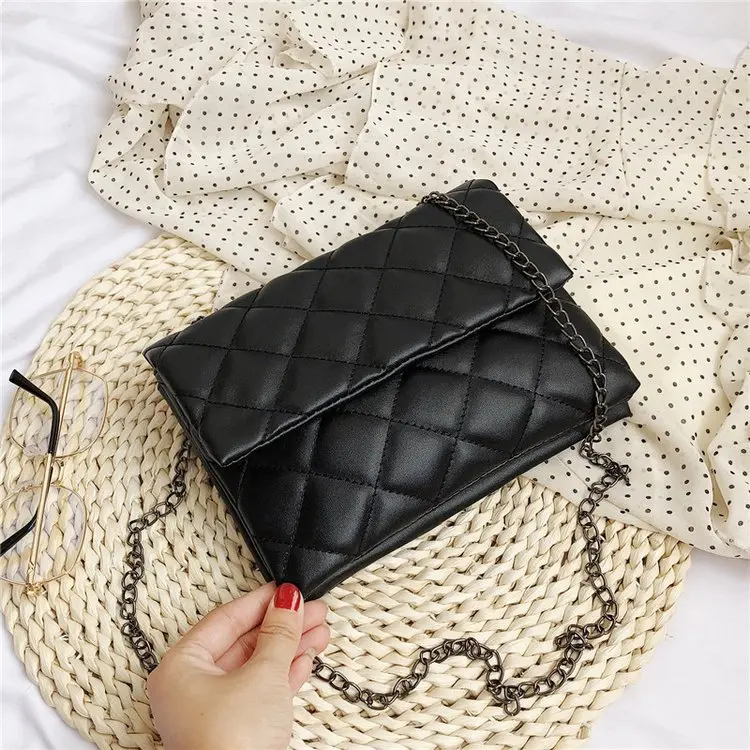 

2019 Summer New Style Spiraea Double Layer Square Sling Bag Korean-style Versatile Shoulder Bag Graceful Rhombus Chain Shoulder