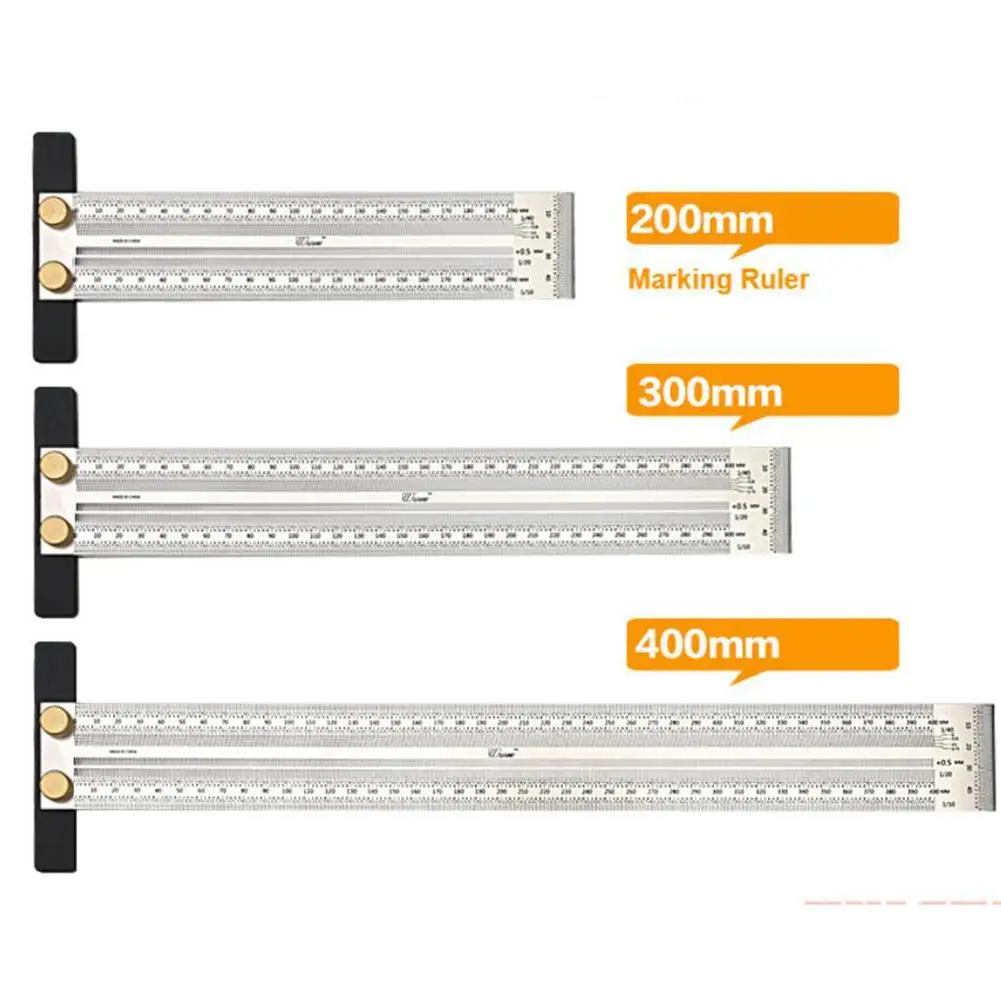 

200/300/400mm High precision Scale Ruler T-type Hole Ruler Stainless Woodworking Scribing Mark Line Gauge Carpenter Measure Tool