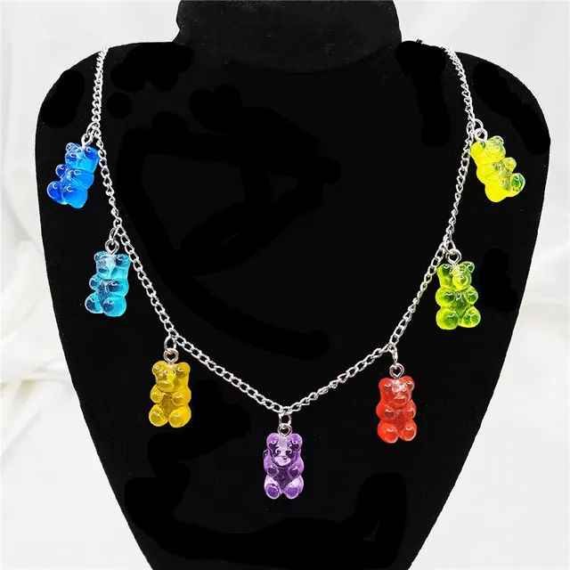 Gummy Mini Candy Bear 7 Color Cute Judy Cartoon Animal Pendants Bear Necklace Stainless Steel Choker Women Girl Bijoux Collare bear