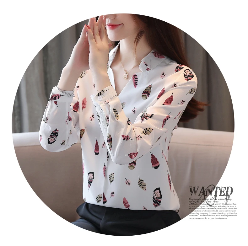 blusas mujer de moda long sleeve print V-neck chiffon shirt women shirts Office Lady blouse womens tops and blouses 5709 50