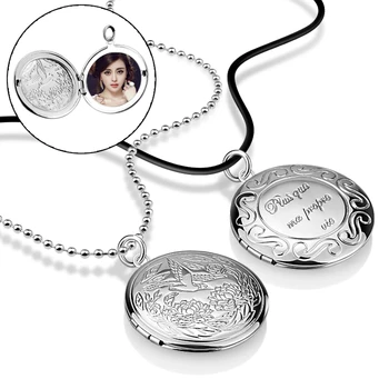 

Fashion 925 sterling silver can put photos pendant women Long Necklace Round Photo Box DIY photo Pendant Jewelry accessories