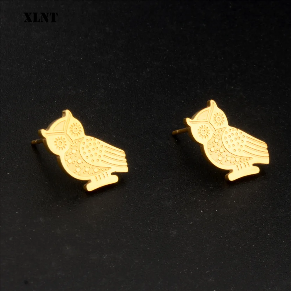 XLNT New Style Geometric Gold Color Stud Earring For Women Stainless Steel Owl Animal Earrings | Украшения и аксессуары