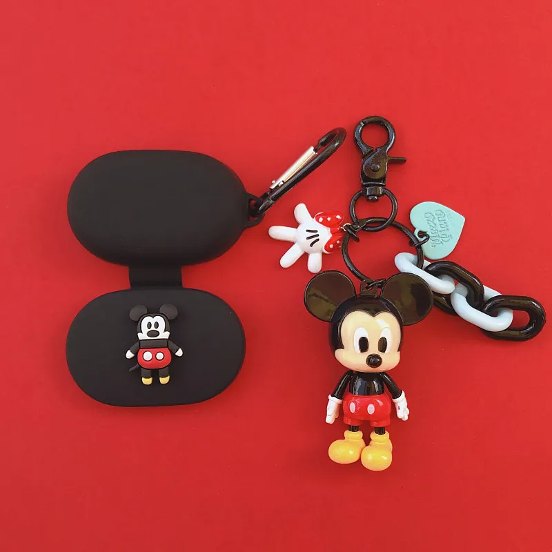 Милый брелок для Xiaomi Redmi Mi AIRDOTS Bluetooth беспроводная гарнитура защитный чехол милый мультяшный ремешок силиконовый чехол - Цвет: Черный