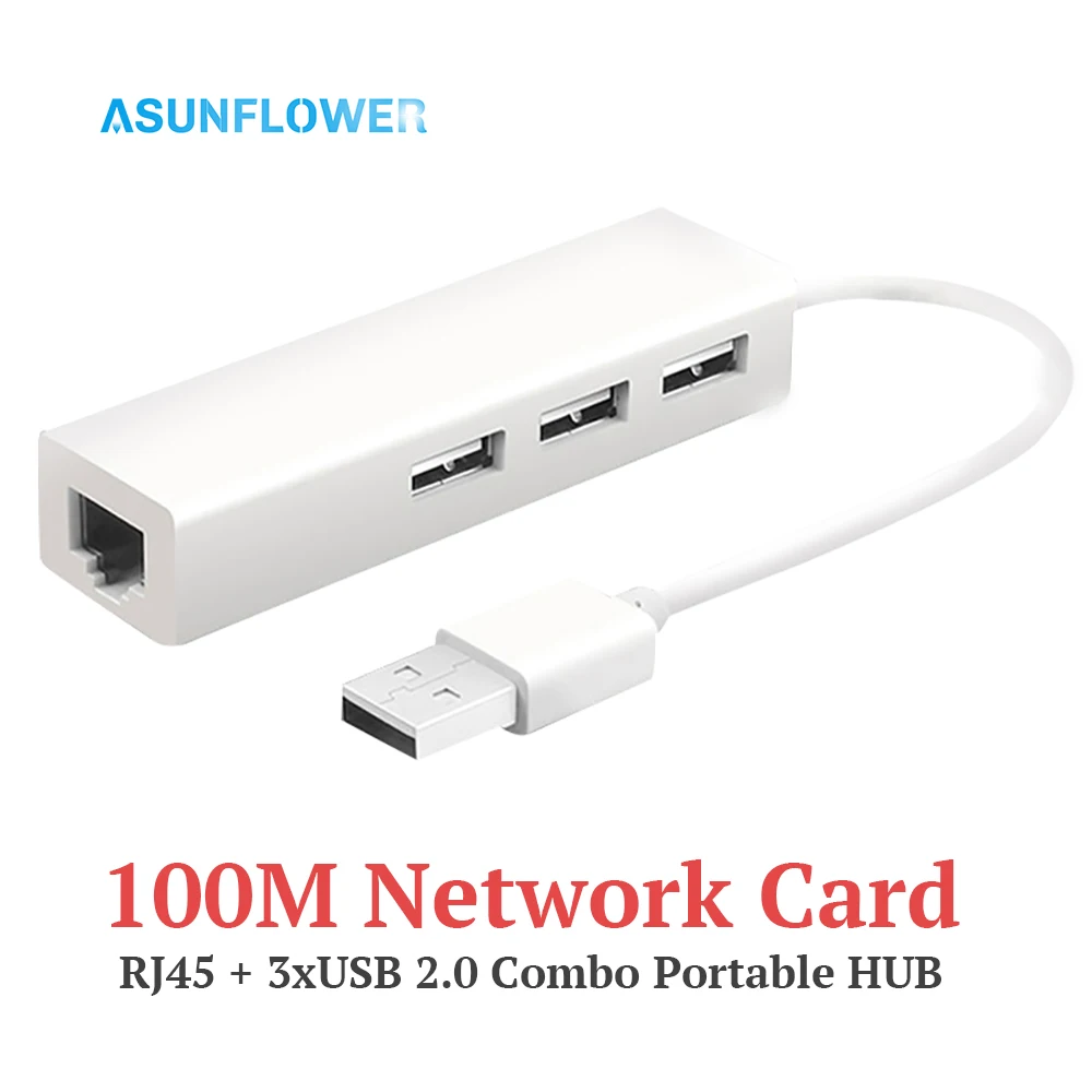 Asunflower usb-хаб аксессуары для компьютера Мульти USB порт USB 2,0 к RJ45 разветвитель Lan концентратор для ноутбука MacBook настольный док-адаптер