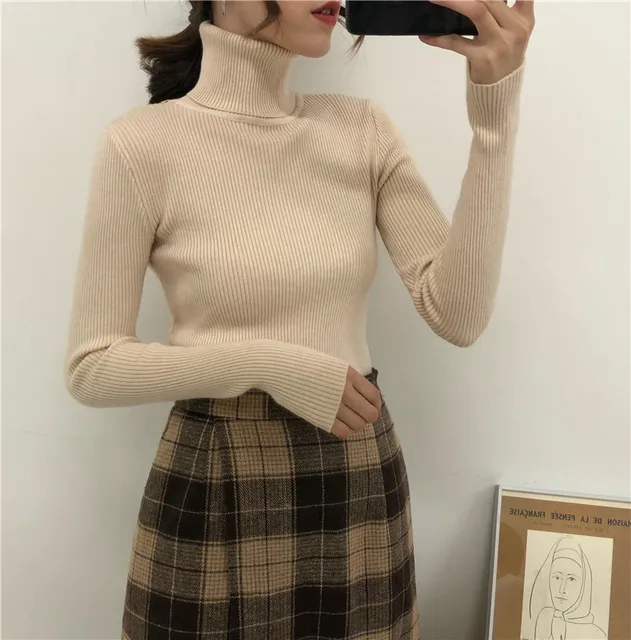 Women Turtleneck Sweaters Autumn Winter Korean Slim Pullover Women Basic Tops Casual Soft Knit Sweater Soft Warm Jumper 3