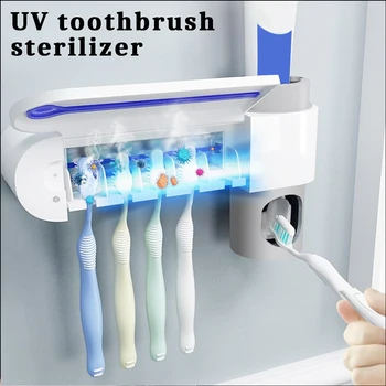 

3 in 1 UV Light Ultraviolet toothbrush Sterilizer Toothbrush Holder Automatic Toothpaste Squeezers Dispenser Home Bathroom Sets
