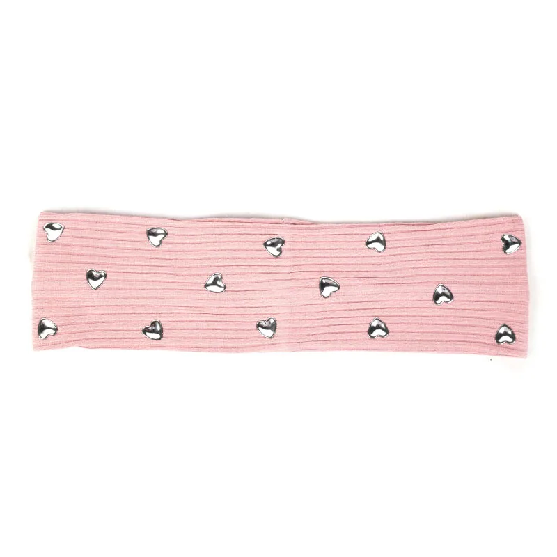 Silver Pink Модная эластичная повязка на голову с сердечками и блестками для девочек, Женская хлопковая ребристая повязка-тюрбан для головы, полосатые аксессуары для бохо - Цвет: Silver Pink