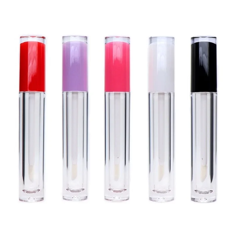 

50pcs Lipgloss Empty Tubes Pink Purple Red White Lid 5ml Round Clear Makeup Lip Honey Containers Cosmetic Lip Gloss Wand Tubes