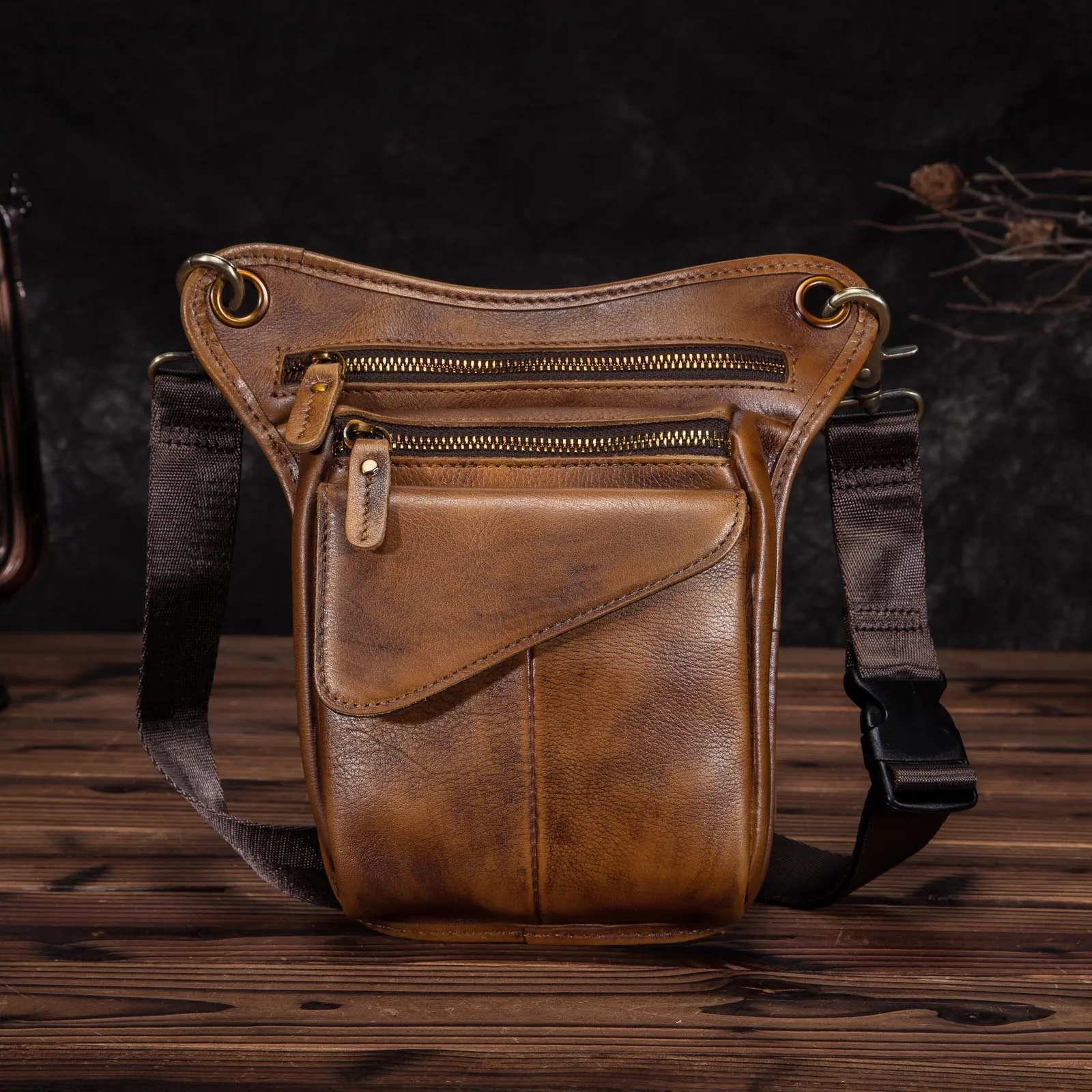 light brown 3 Новая горячая Распродажа Мужская многофункциональная дизайнерская сумка на плечо из натуральной кожи, модная поясная сумка на пояс 211-3-b - Цвет: light brown 3