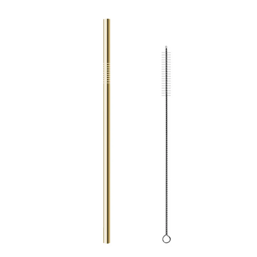 4PCS Resuable Stainless Steel Drinking Straws Home Kitchen Bar Beer Water Juice Drinkware Straws with Cleaning Brush Set - Цвет: 2PCS Gold A